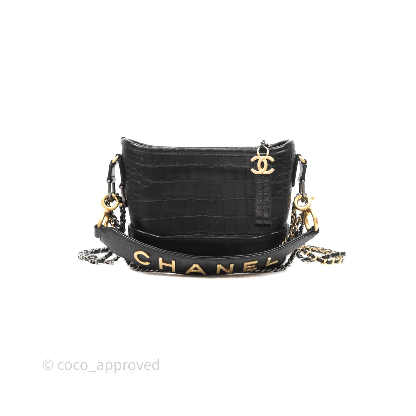 Chanel Crocodile Embossed Calfskin Small Gabrielle Cocodile Hobo Black