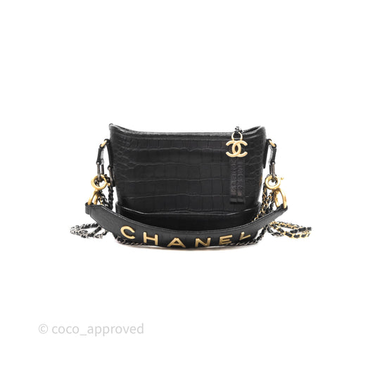 Chanel Crocodile Embossed Calfskin Small Gabrielle Cocodile Hobo Black