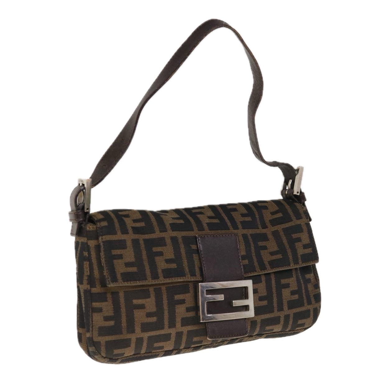 Luxury FendiZucca Canvas Mamma Baguette Shoulder Bag Brown Black65243A