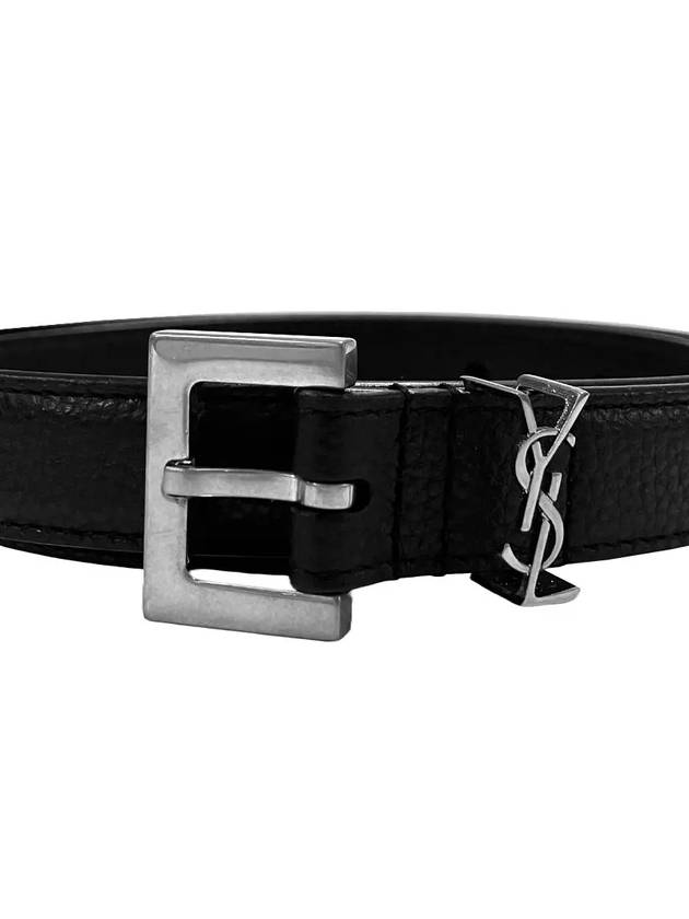 Luxury Saint Laurent Men's Monogram Grain Belt Black