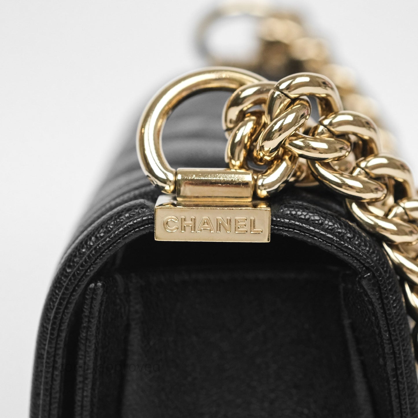 Chanel Small Boy Chevron Black Caviar Gold Hardware