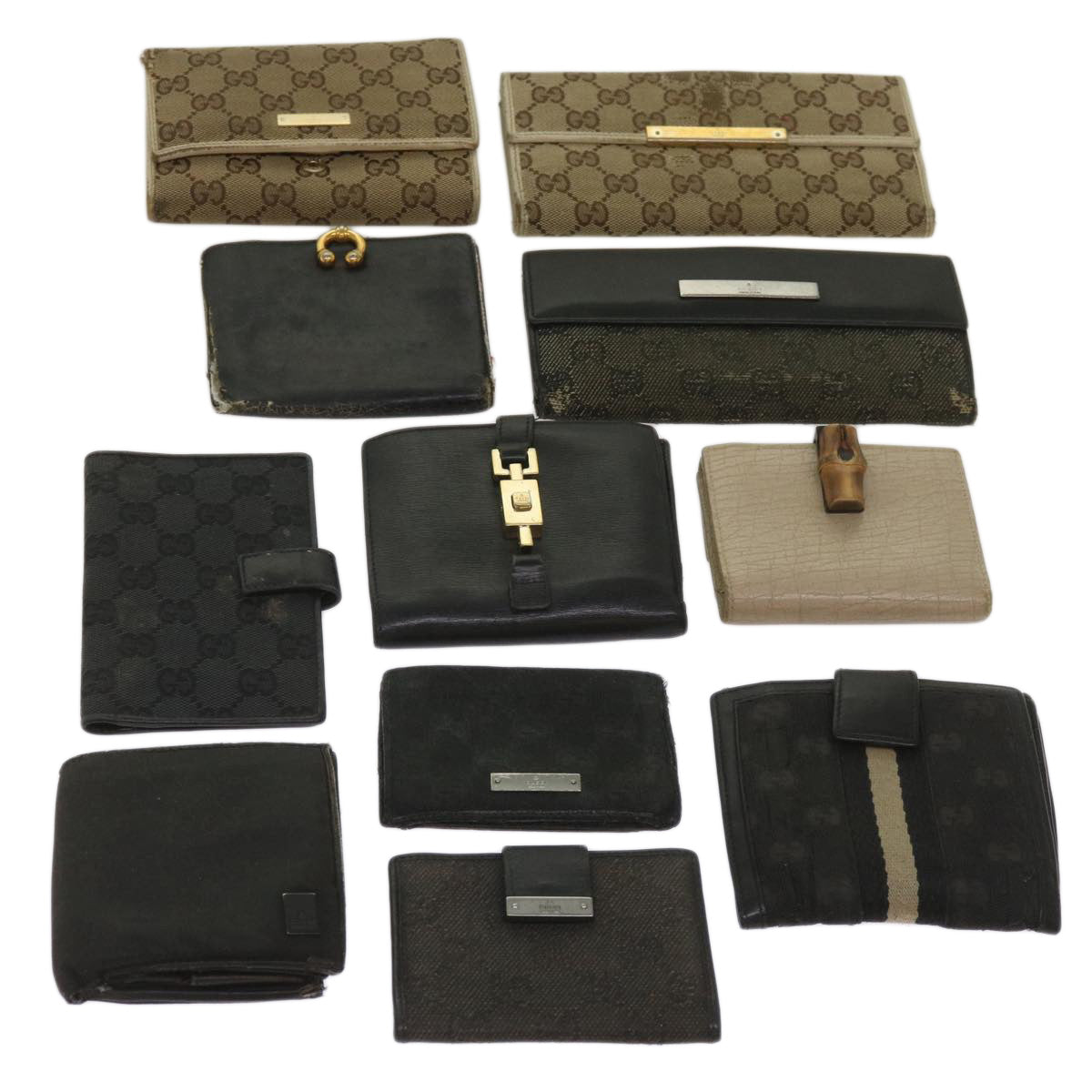 GUCCI GG Canvas Jackie Wallet Leather 10set Beige Black  65281