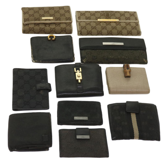 GUCCI GG Canvas Jackie Wallet Leather 10set Beige Black  65281