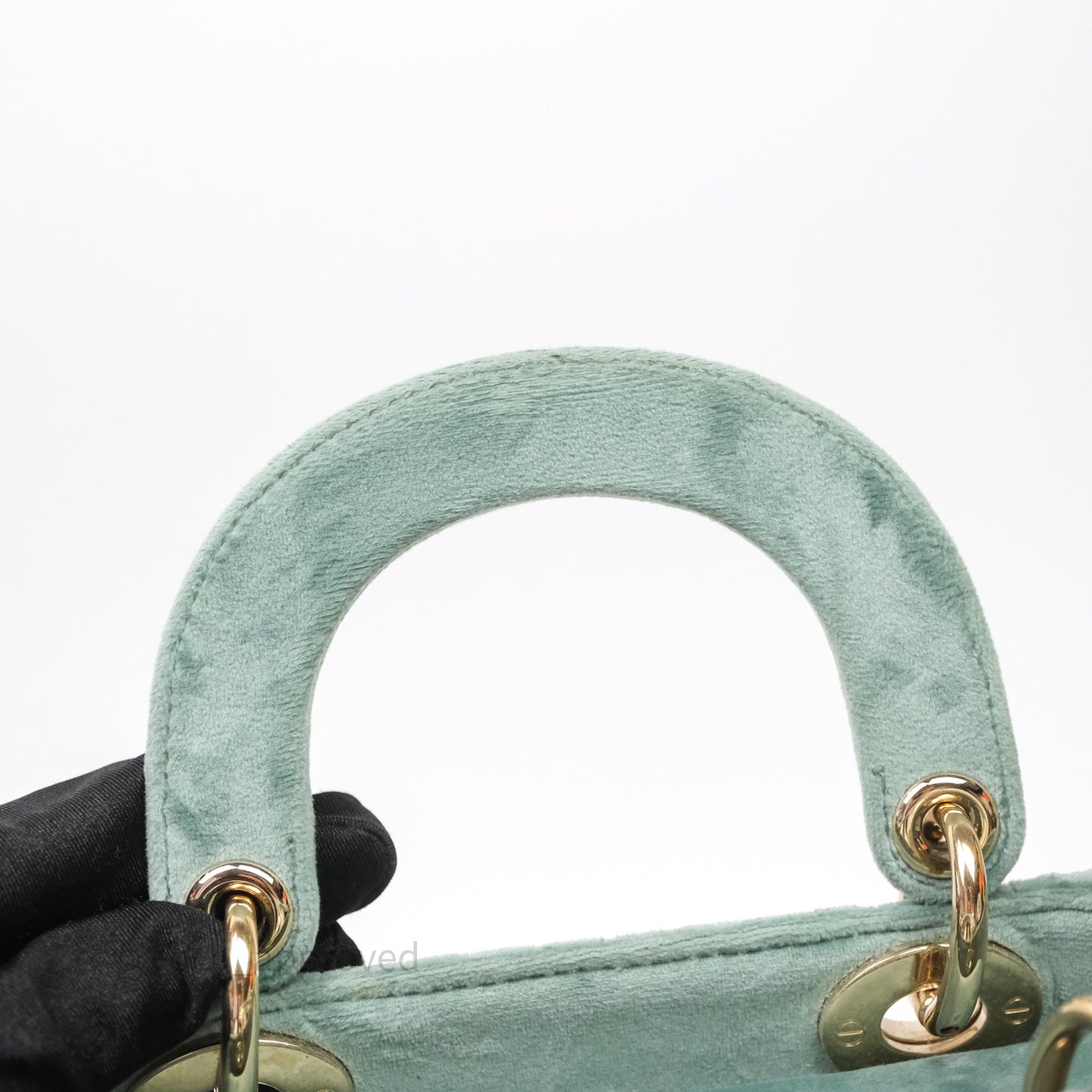 Christian Dior Mini Lady Dior Green Suede Cannage Gold Hardware