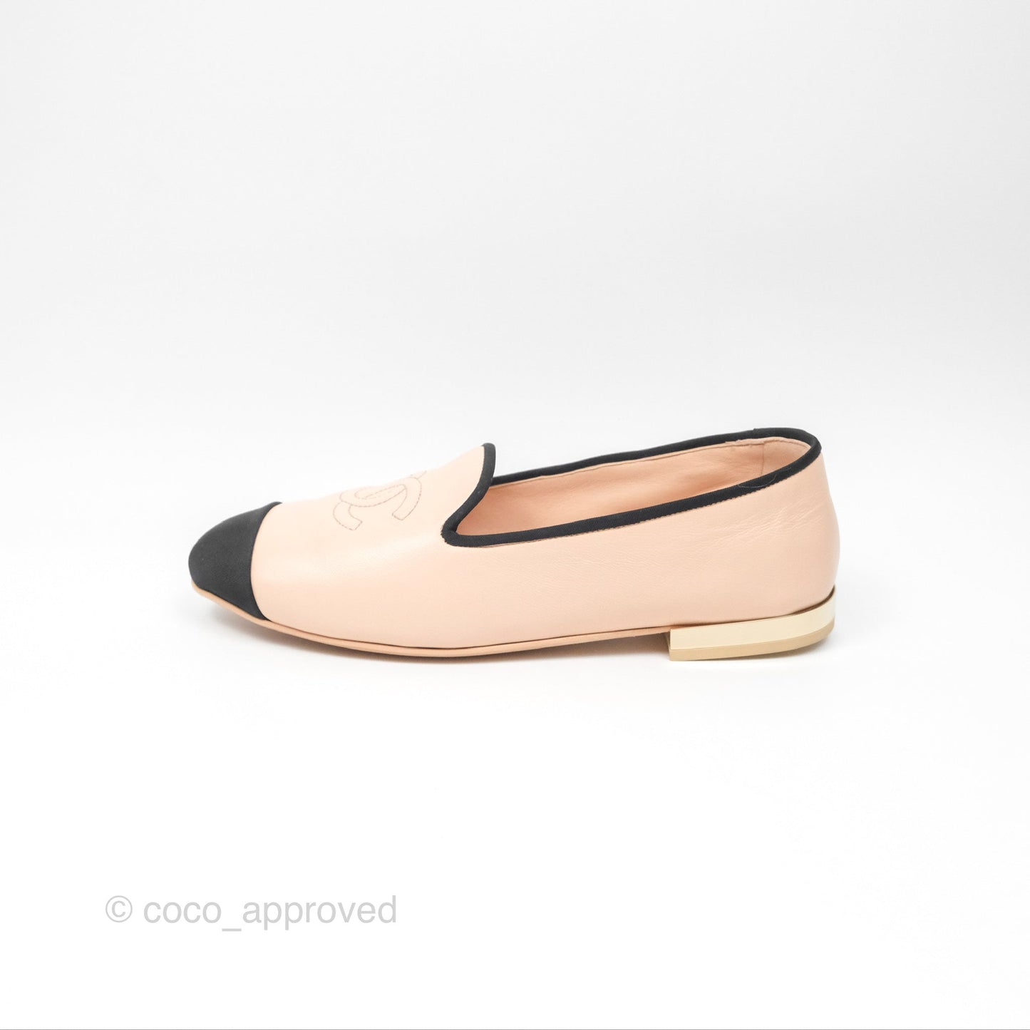 Chanel CC Cap Toe Loafers Black Beige Size 39
