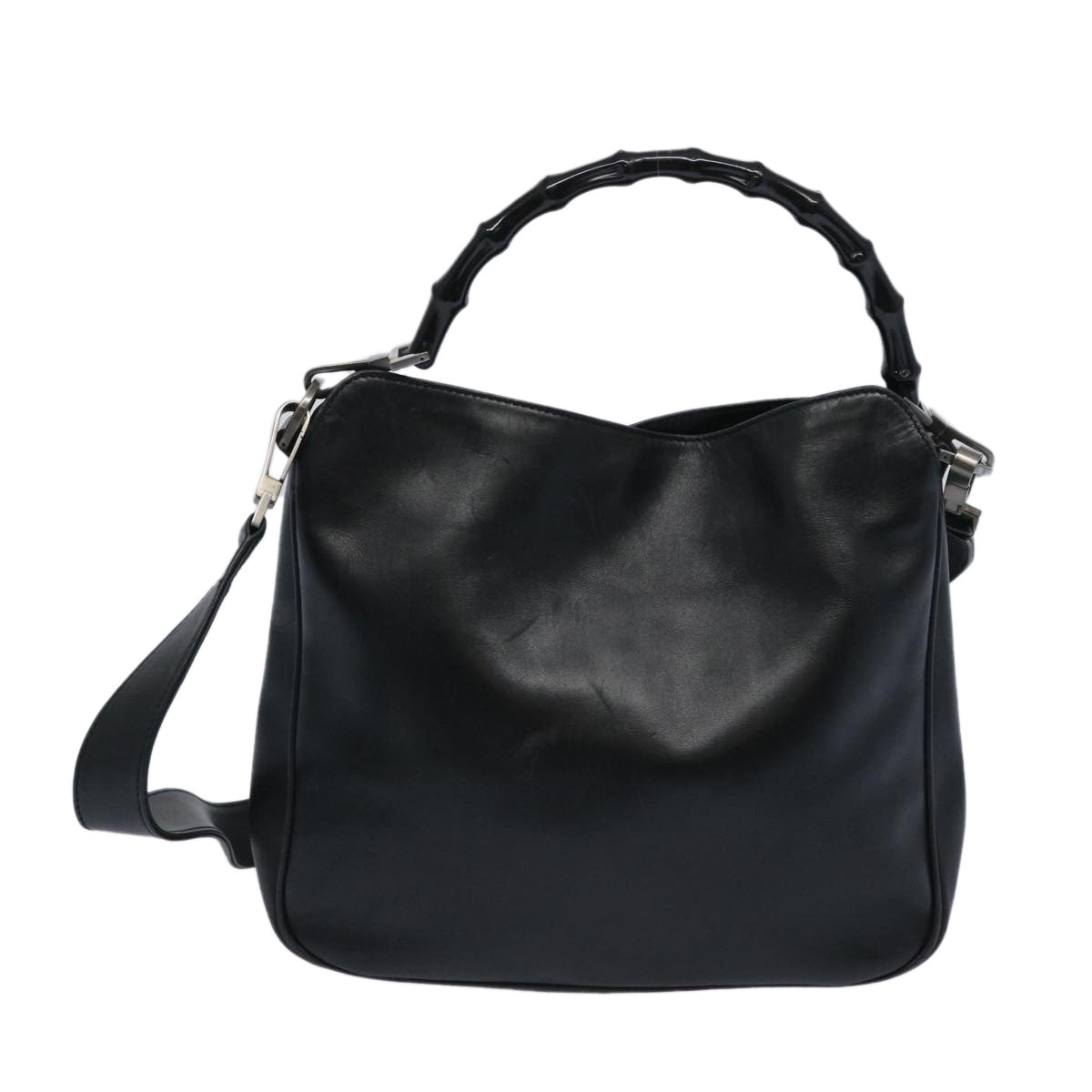 GUCCI Bamboo Hand Bag Leather 2way Black 001 1638  65305