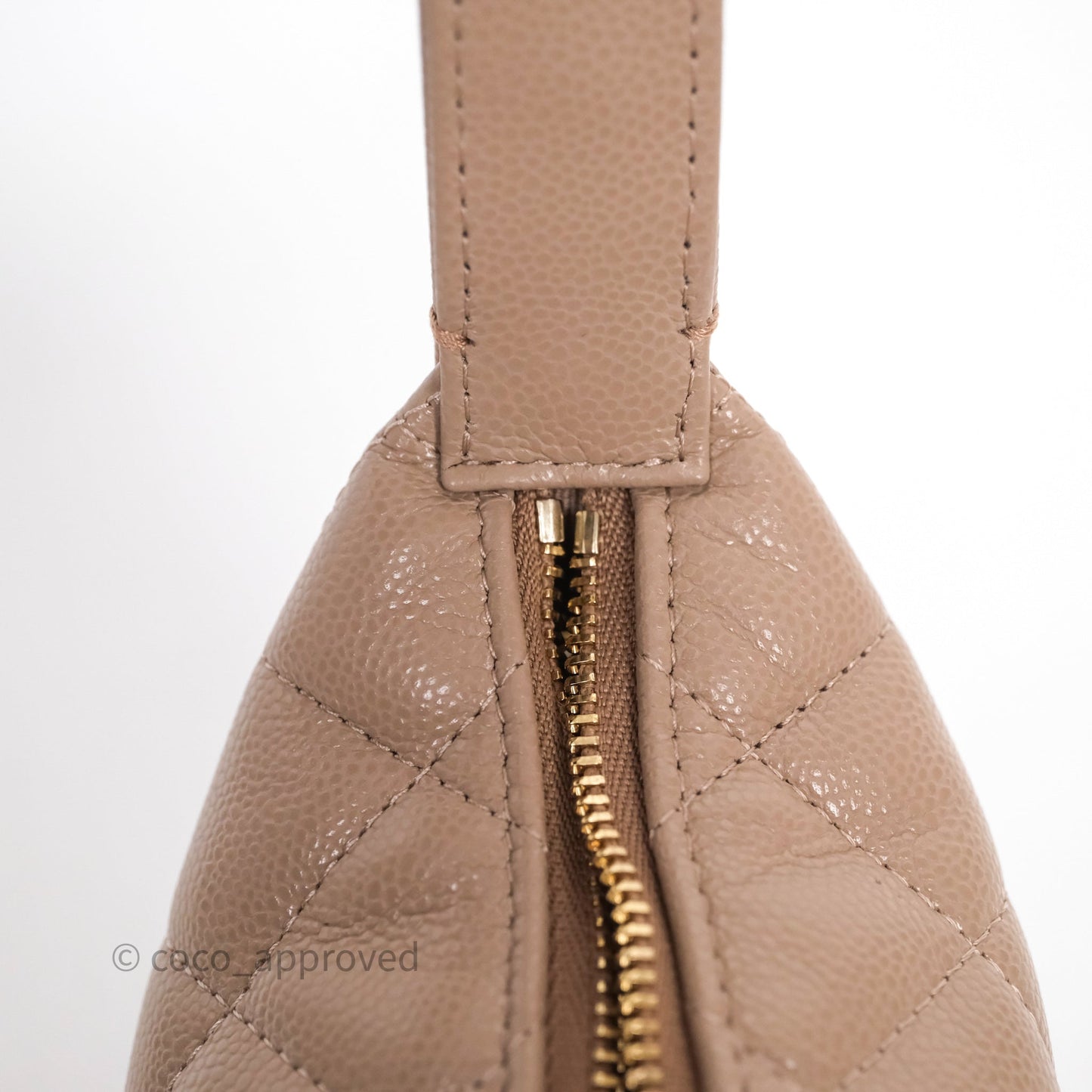 Chanel Quilted Hobo With Chain Beige Fonce Caviar Gold Hardware