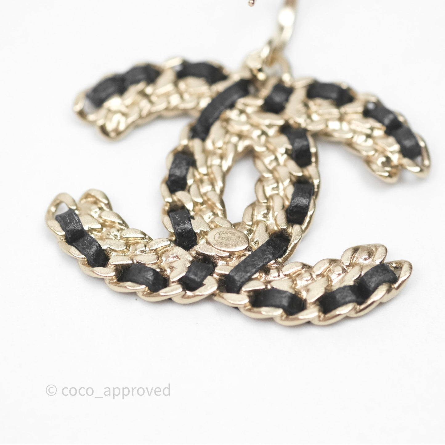 Chanel Crystal CC Braided Black Leather Drop Earrings Gold Hardware 20C
