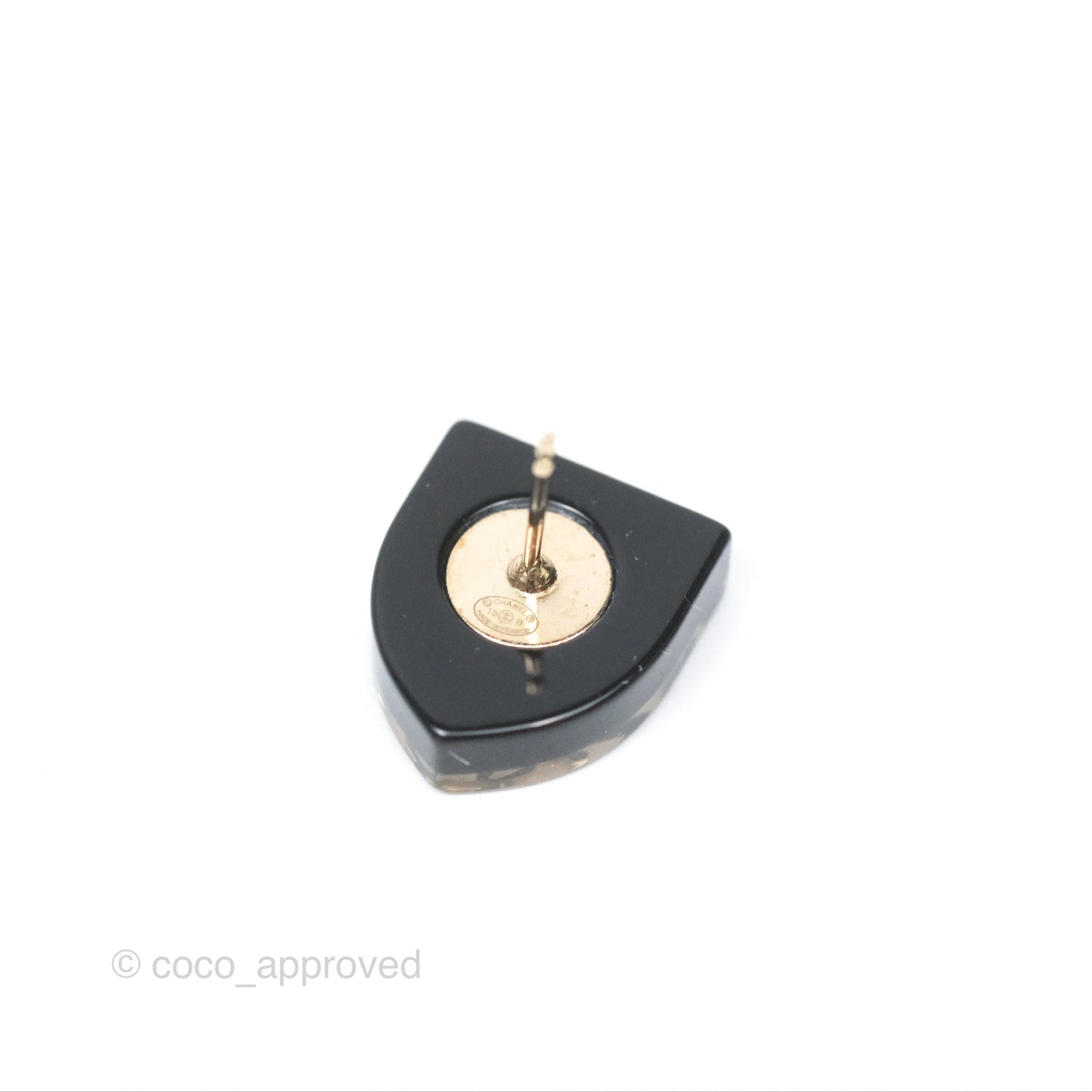 Chanel CC Resin Shield Earrings Navy Gold Tone 15B