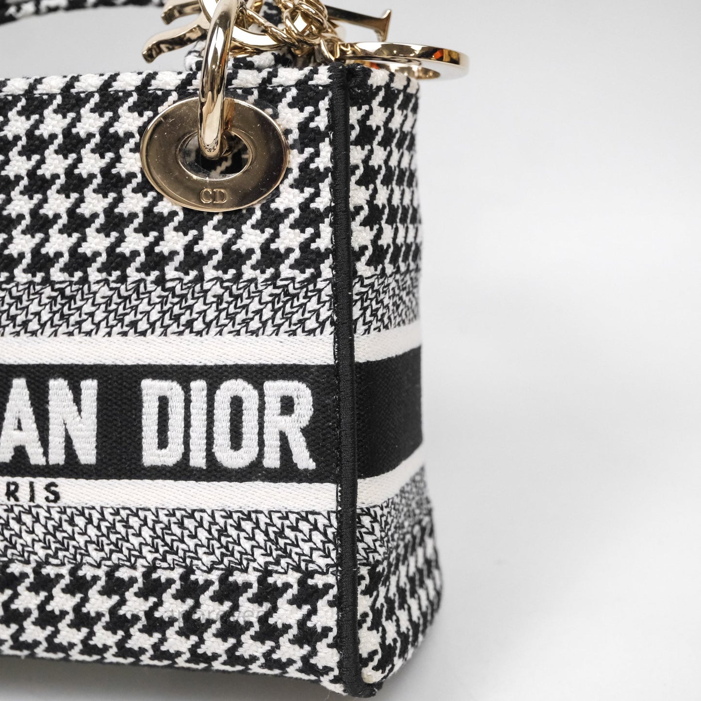 Christian Dior Mini Lady D-Lite Bag Black White Houndstooth