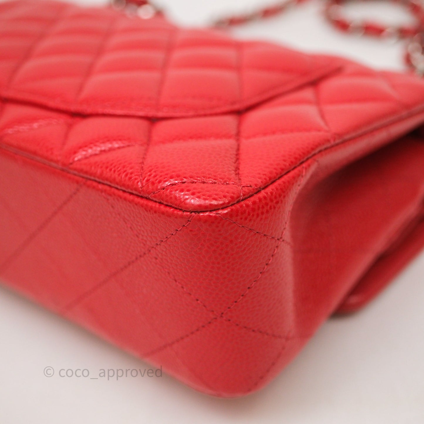 Chanel Small Classic Flap Quilted Red Caviar Silver Hardware