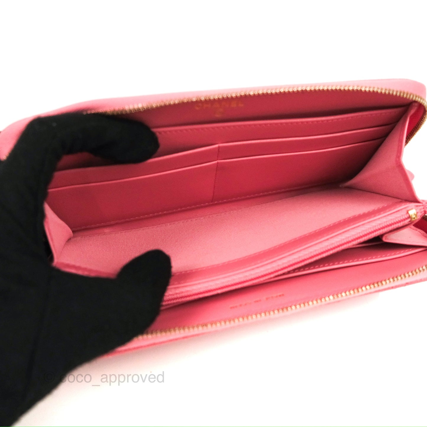 Chanel Classic Zip Long Wallet Quilted Pink Caviar Gold Hardware