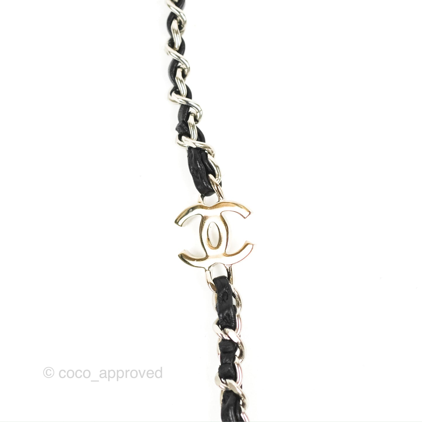 Chanel CC Woven Airpods Necklace Black Lambskin Silver Hardware
