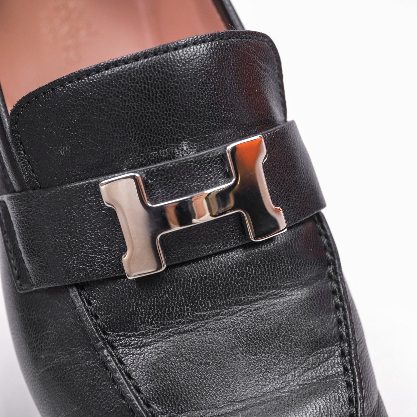 Hermès Paris Loafer Black Goatskin Palladium H Buckle Size 38