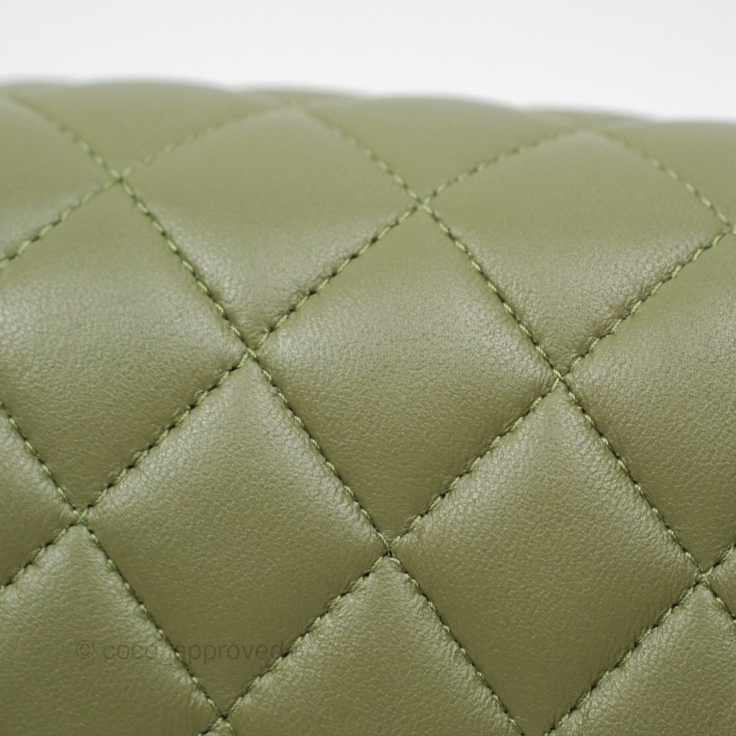 Chanel Mini Square Quilted Olive Green Lambskin Silver Hardware