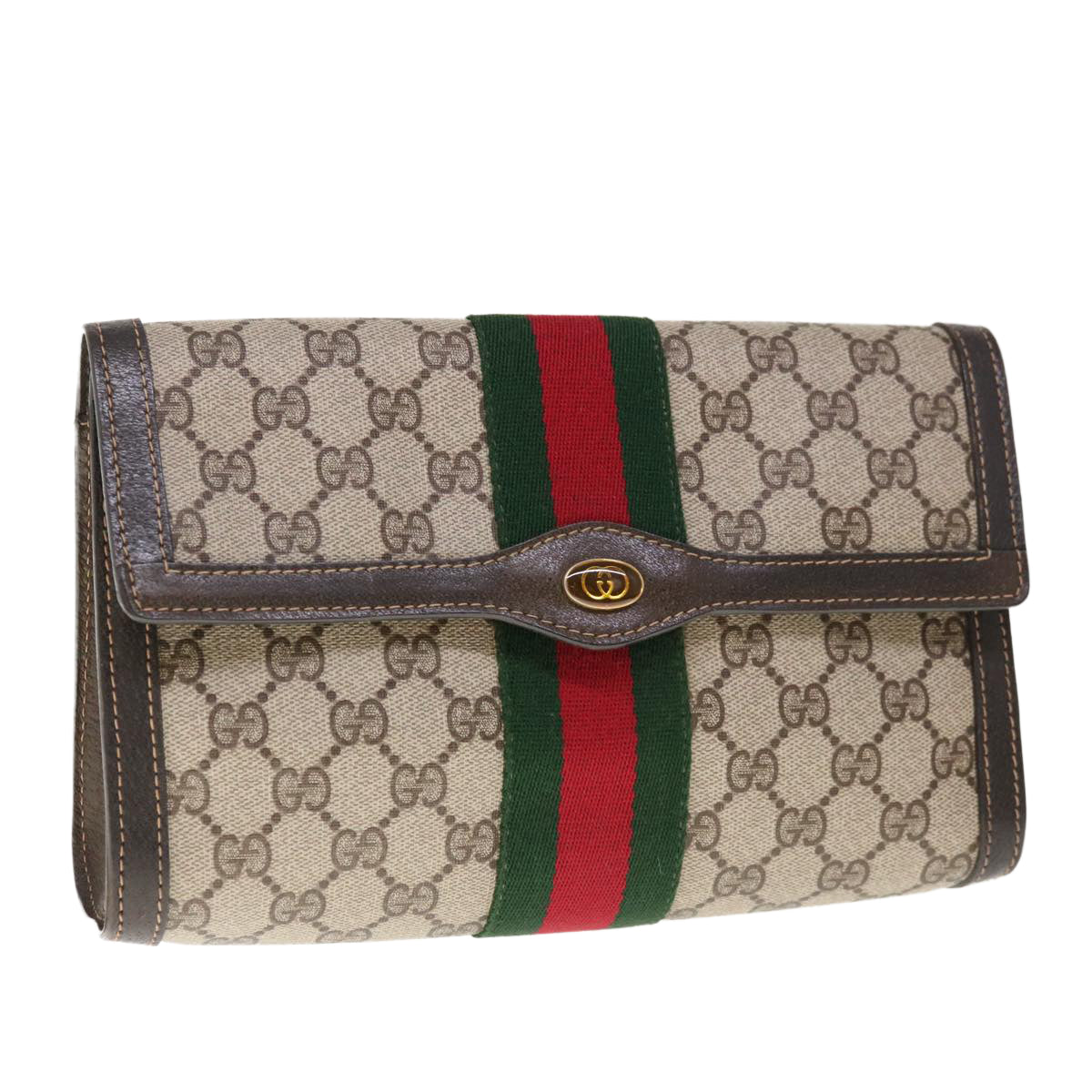 GUCCI GG Supreme Web Sherry Line Clutch Bag PVC Beige 41 014 3087 25  65410