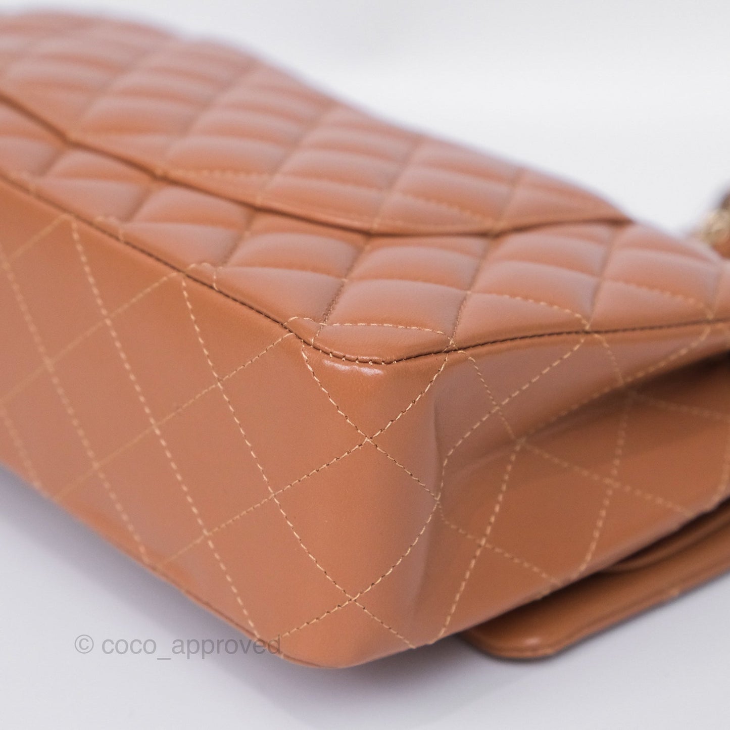 Chanel Medium Classic Quilted Flap Dark Beige Caramel Lambskin Gold Hardware