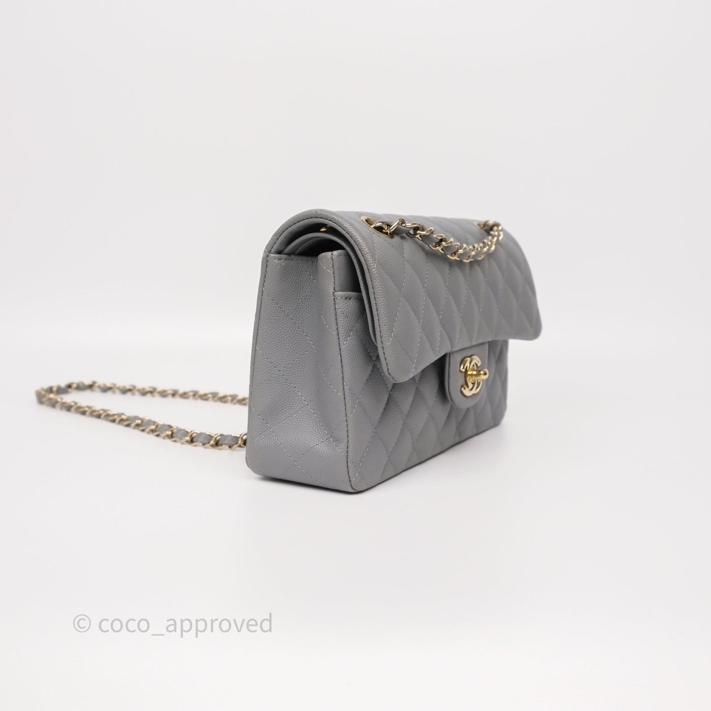 Chanel Small Classic Flap Quilted Grey Caviar Gold Hardware