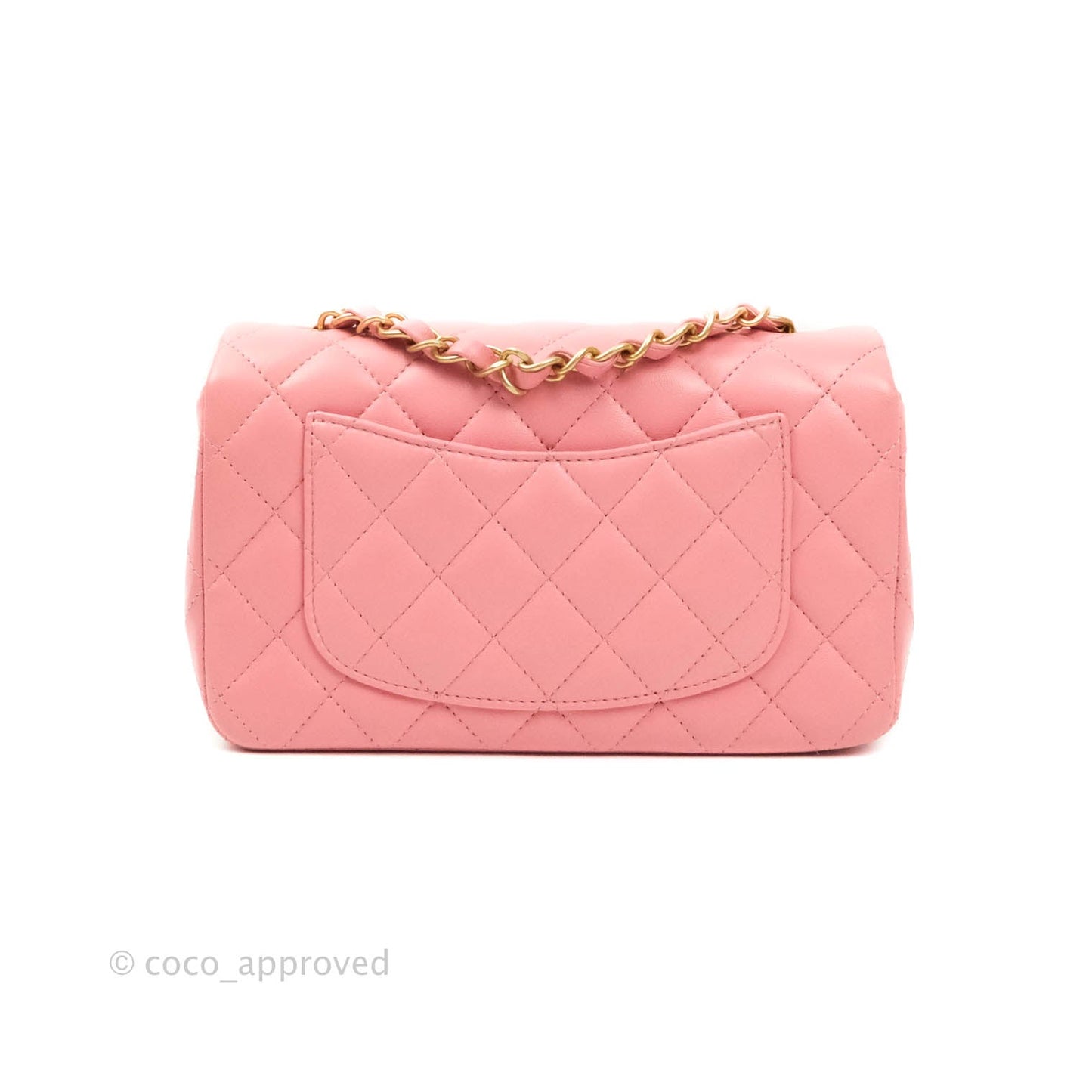 Chanel Quilted Mini Rectangular Pink Lambskin Aged Gold Hardware