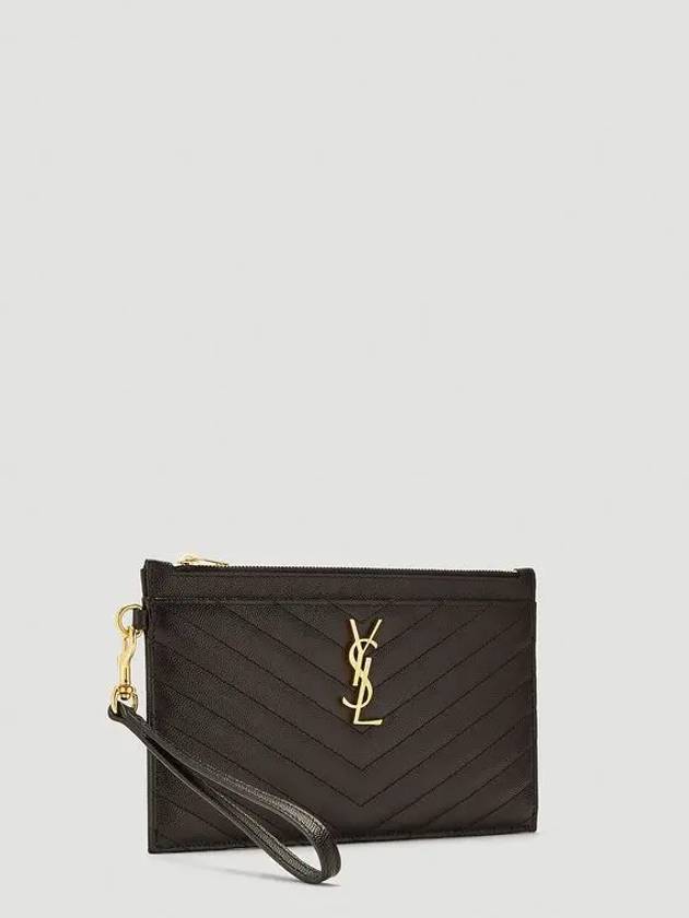 Luxury Saint Laurent Monogram Quilted Bill Pouch Clutch Bag Black