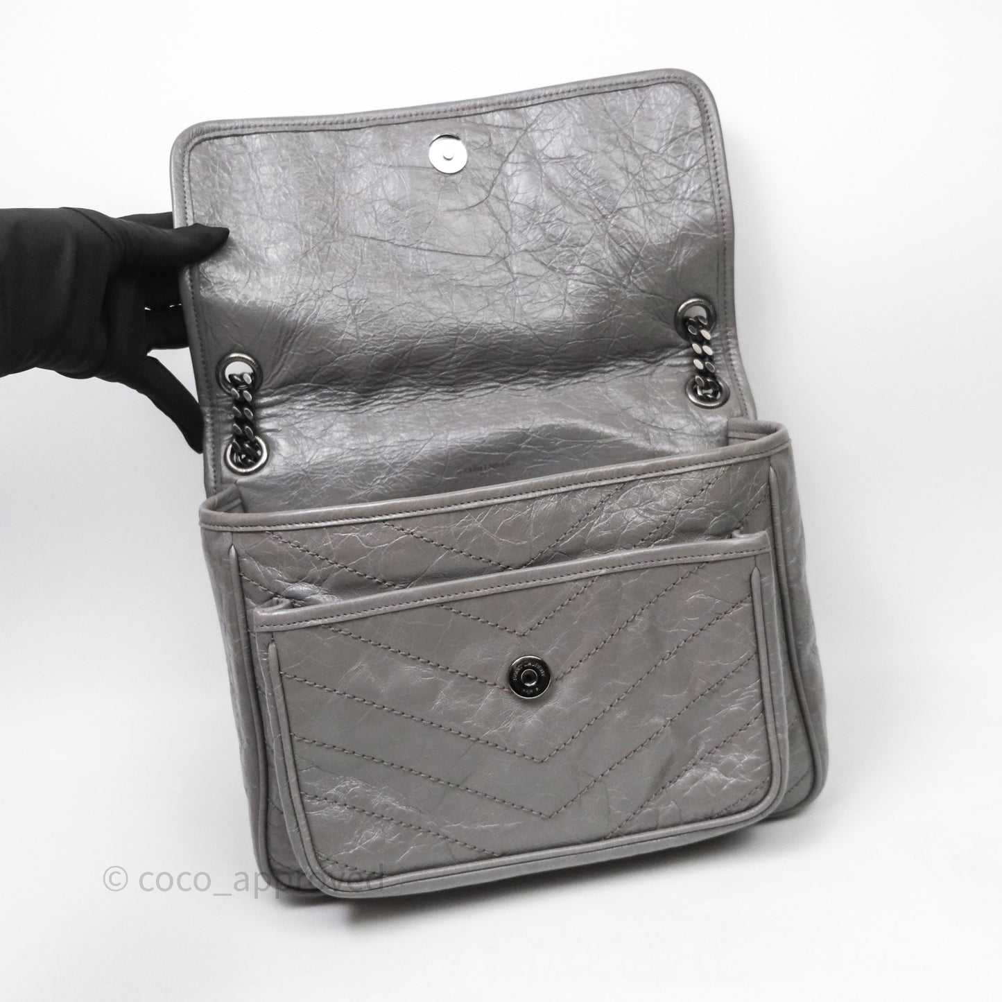 Saint Laurent Medium Niki Chain Bag Crinkled Calfskin Grey