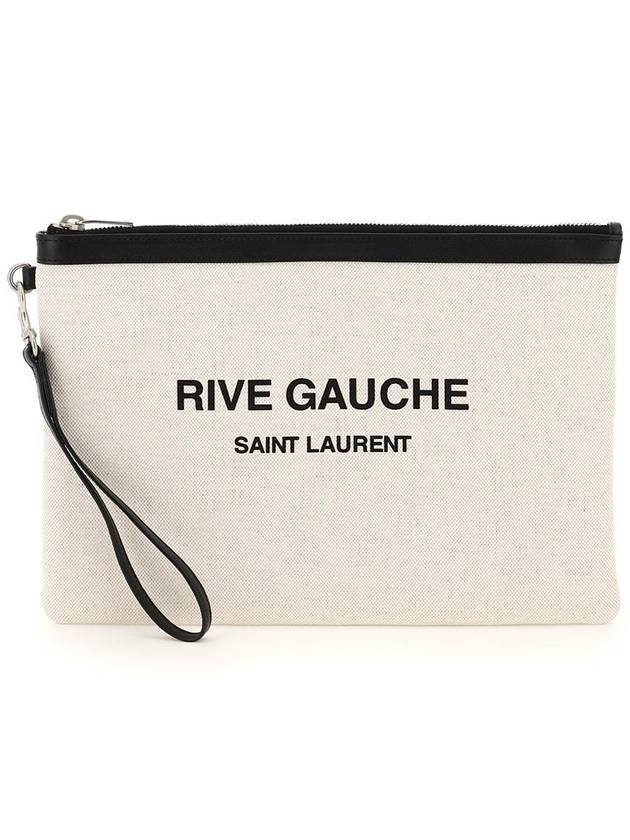 Luxury Saint Laurent Rive Gauche Linen Clutch Bag White