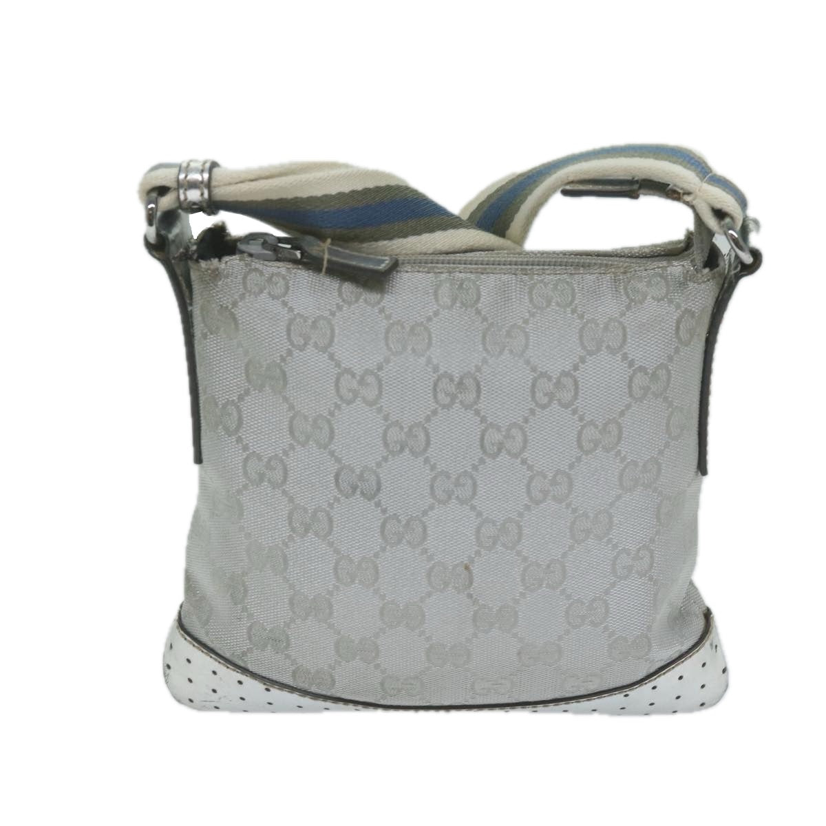 GUCCI GG Canvas Sherry Line Shoulder Bag Silver Blue gray 147671  65500