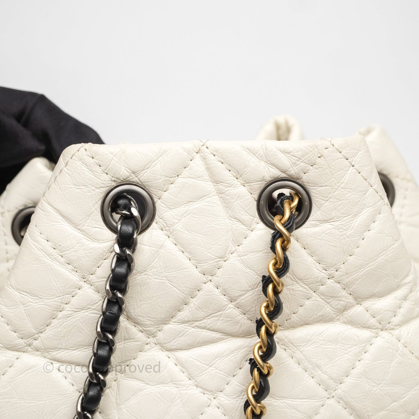 Chanel Small Gabrielle Backpack White Black Aged Calfskin