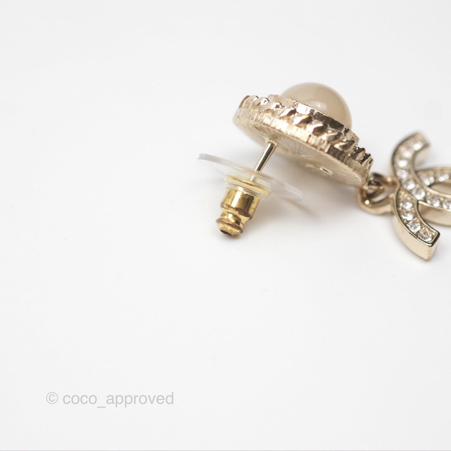 Chanel Round Resin Crystal CC Drop Earrings Gold Tone 21B