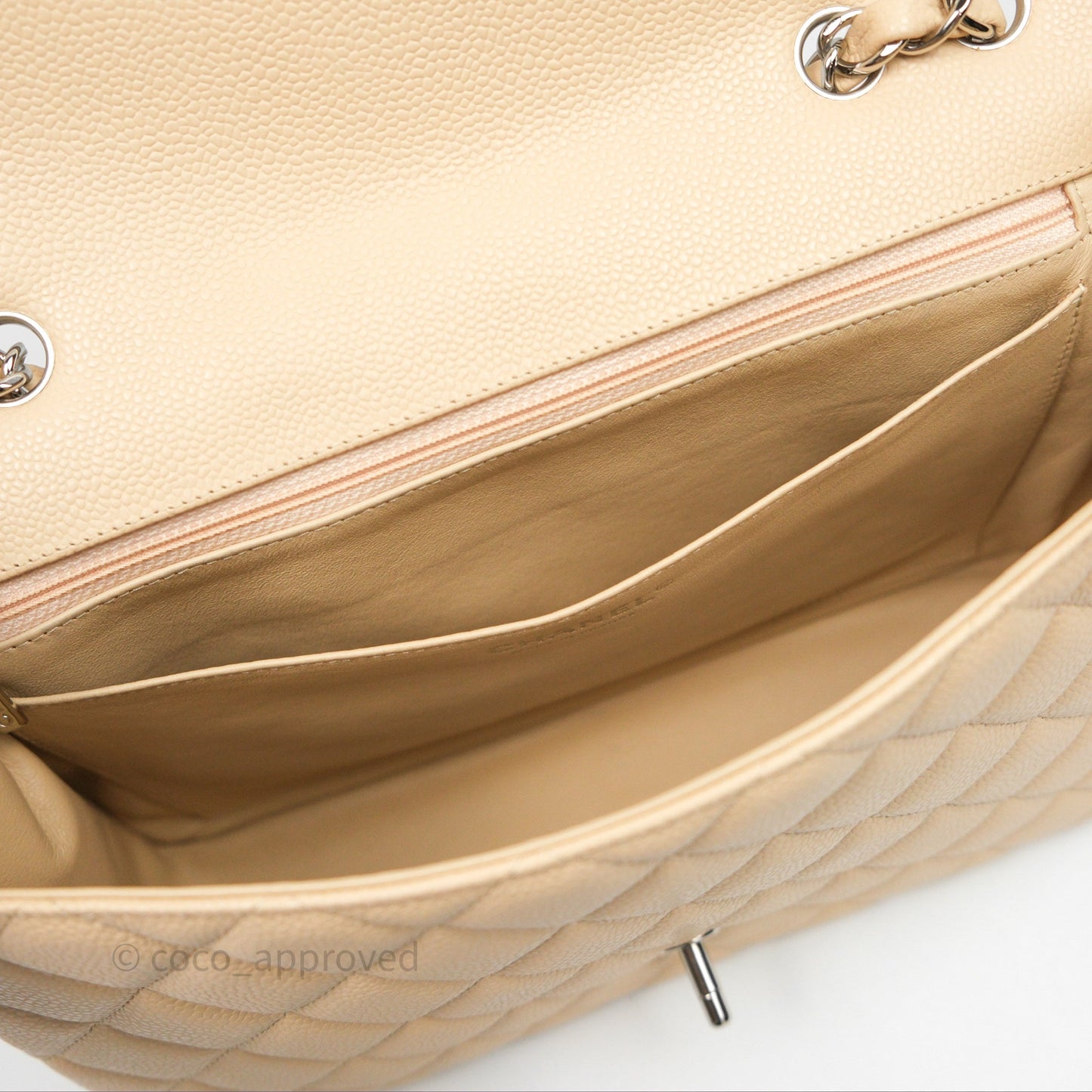 Chanel Jumbo Single Flap Beige Caviar Silver Hardware