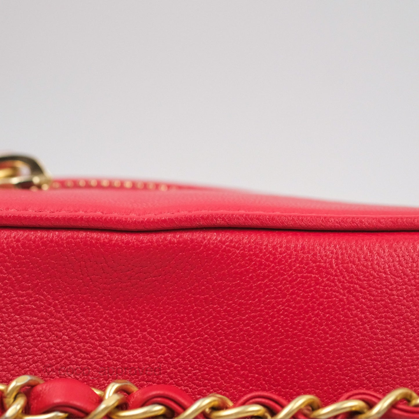 Chanel Chain Infinity Camera Case Red Goatskin Aged Gold Hardware