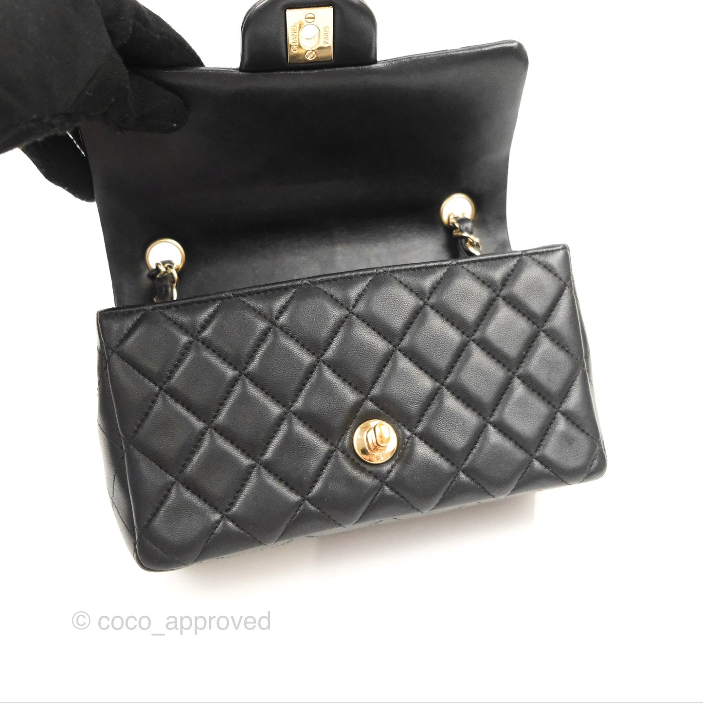 Chanel Quilted Mini Rectangular Flap Black Lambskin Gold Hardware