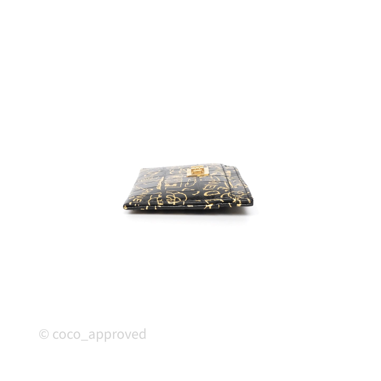 Chanel Graffiti 2.55 Reissue Flat Card Holder Black/ Gold Crocodile Embossed