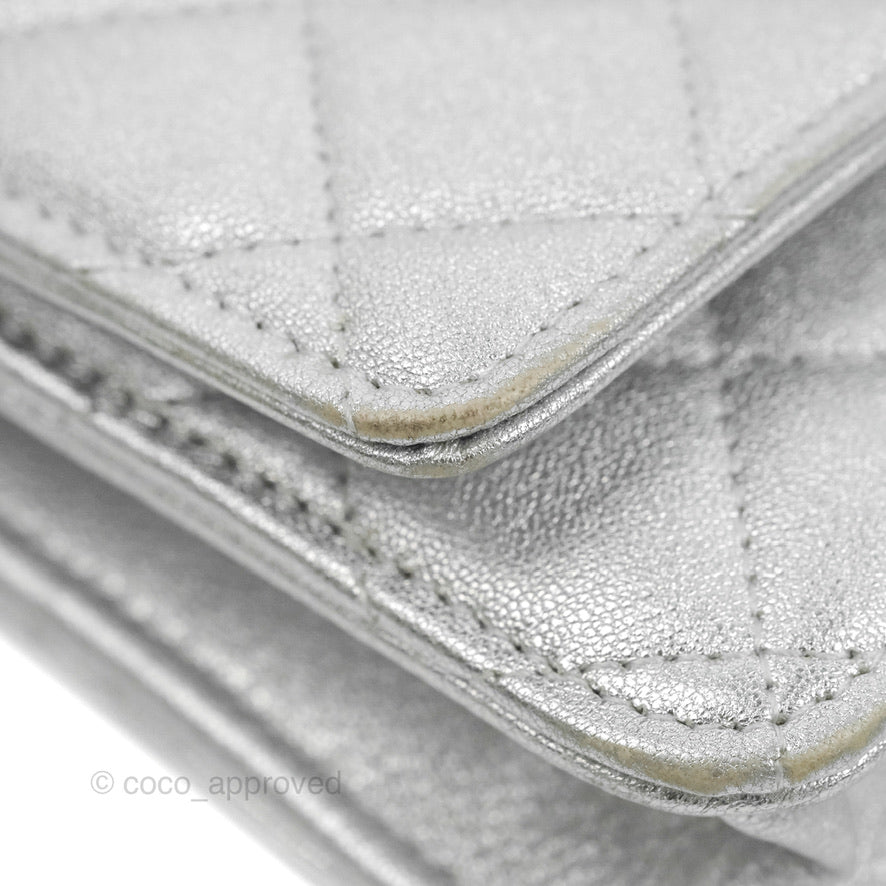 Chanel Quilted Wallet on Chain WOC Silver Lambskin Silver Hardware