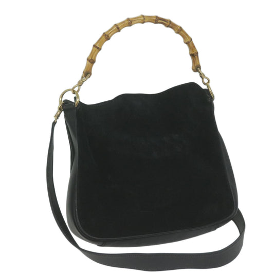 GUCCI Bamboo Shoulder Bag Suede 2way Black  65563