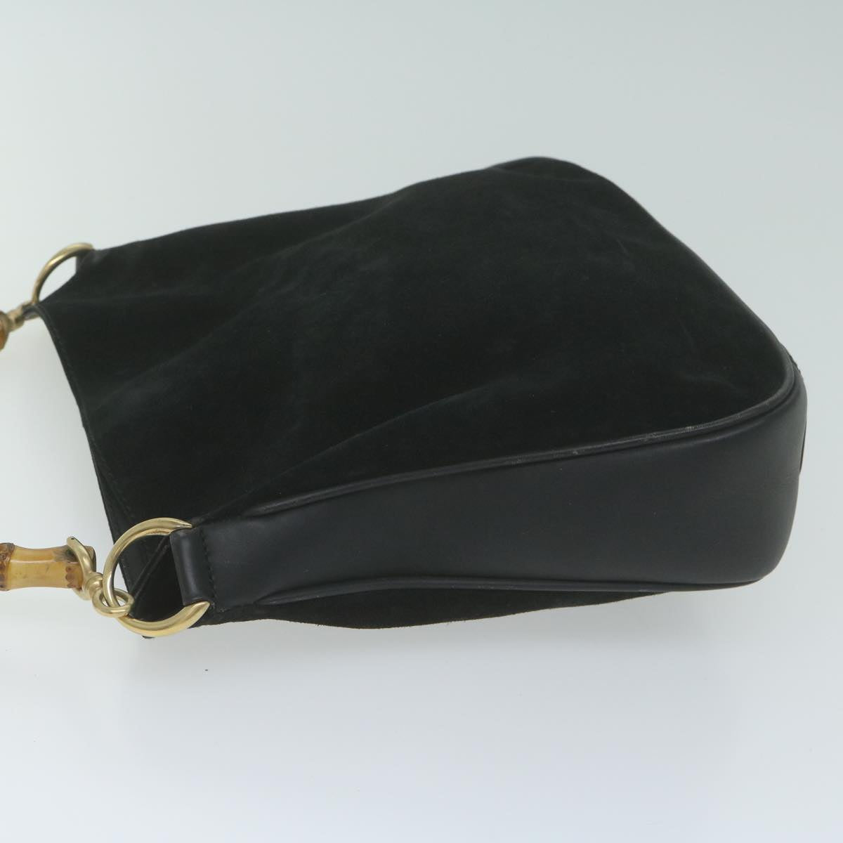 GUCCI Bamboo Shoulder Bag Suede 2way Black  65563