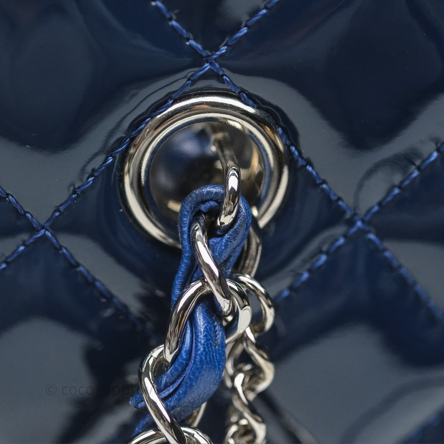 Chanel Quilted Bowling Tote Royal Blue Patent Silver Hardware