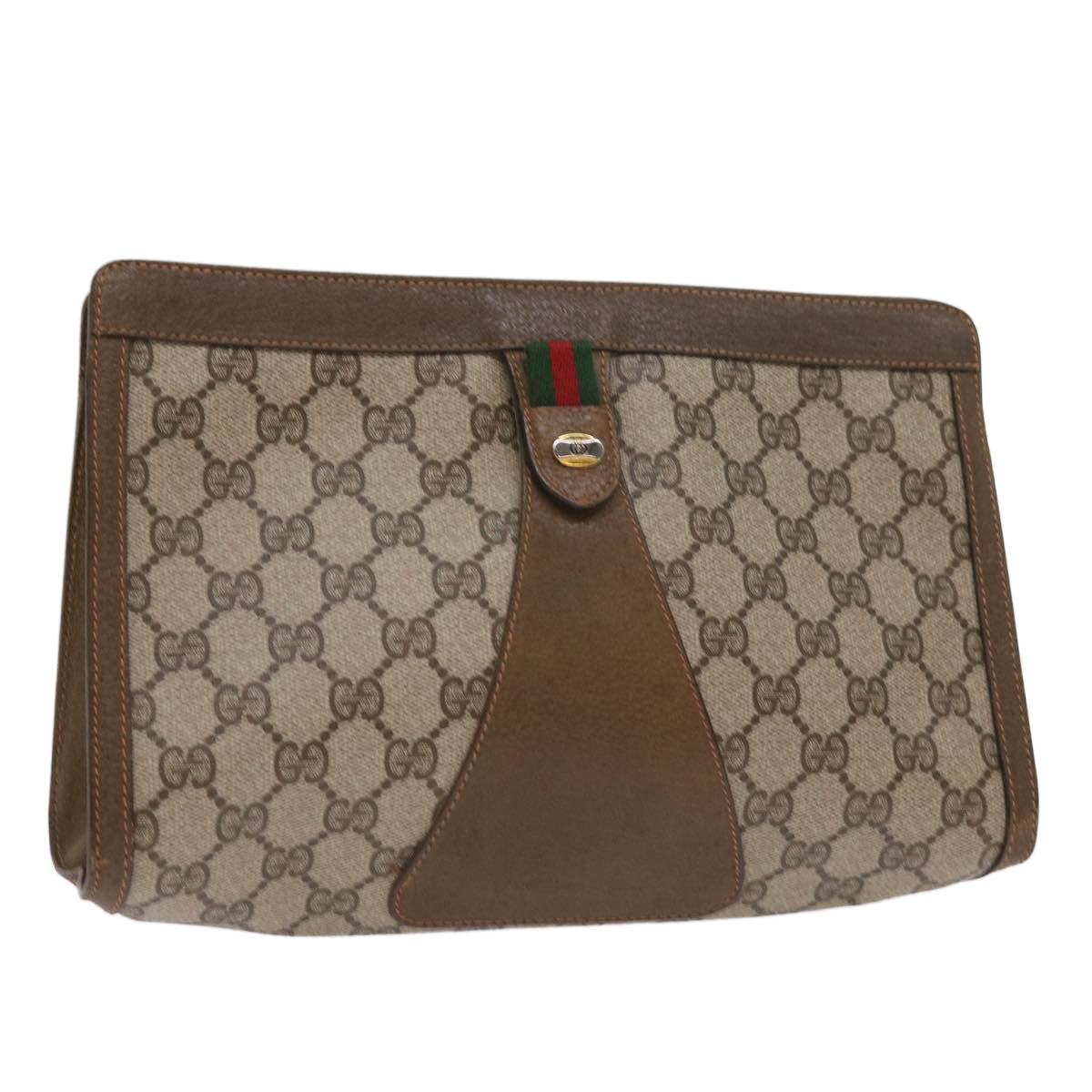 GUCCI GG Canvas Web Sherry Line Clutch Bag PVC Beige Green Red  65580