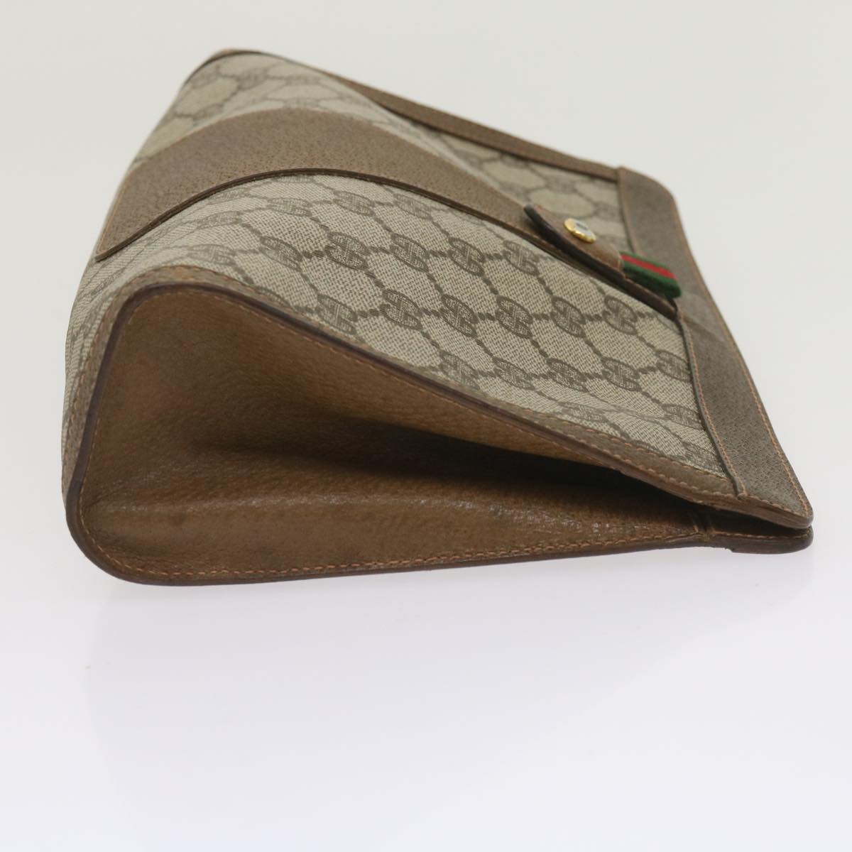 GUCCI GG Canvas Web Sherry Line Clutch Bag PVC Beige Green Red  65580