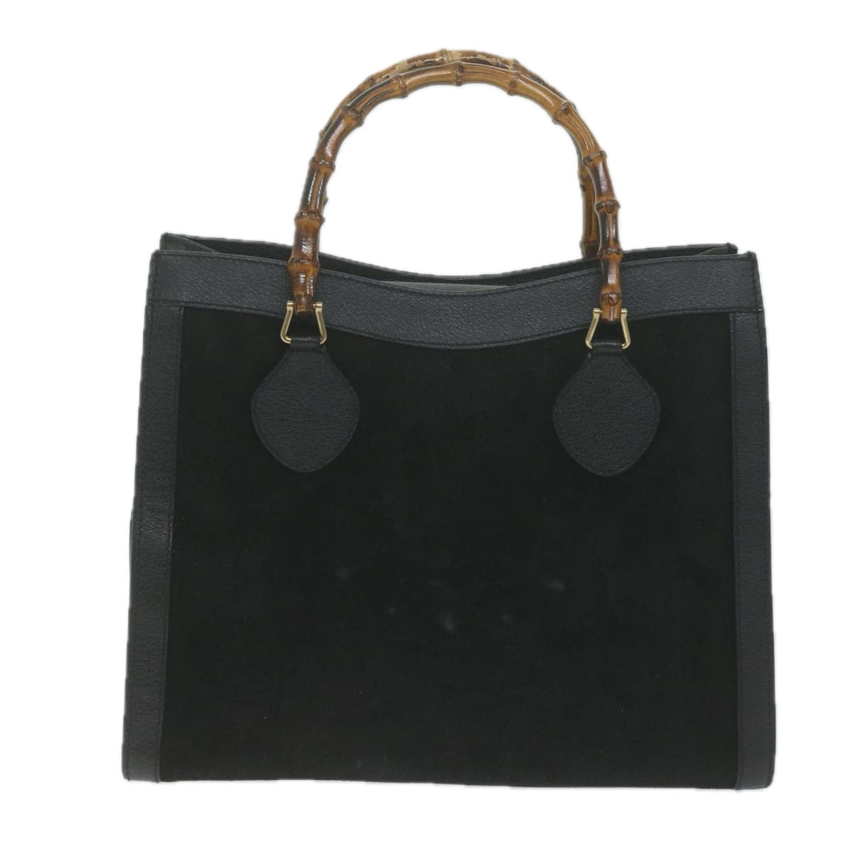 GUCCI Bamboo Hand Bag Suede Black  65591