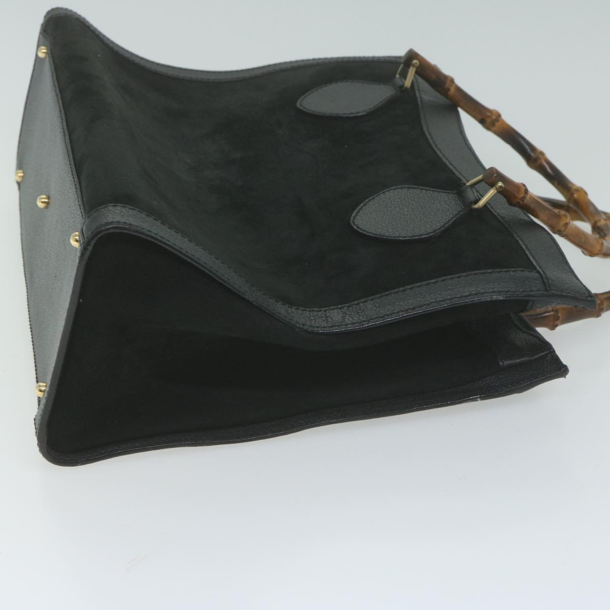 GUCCI Bamboo Hand Bag Suede Black  65591