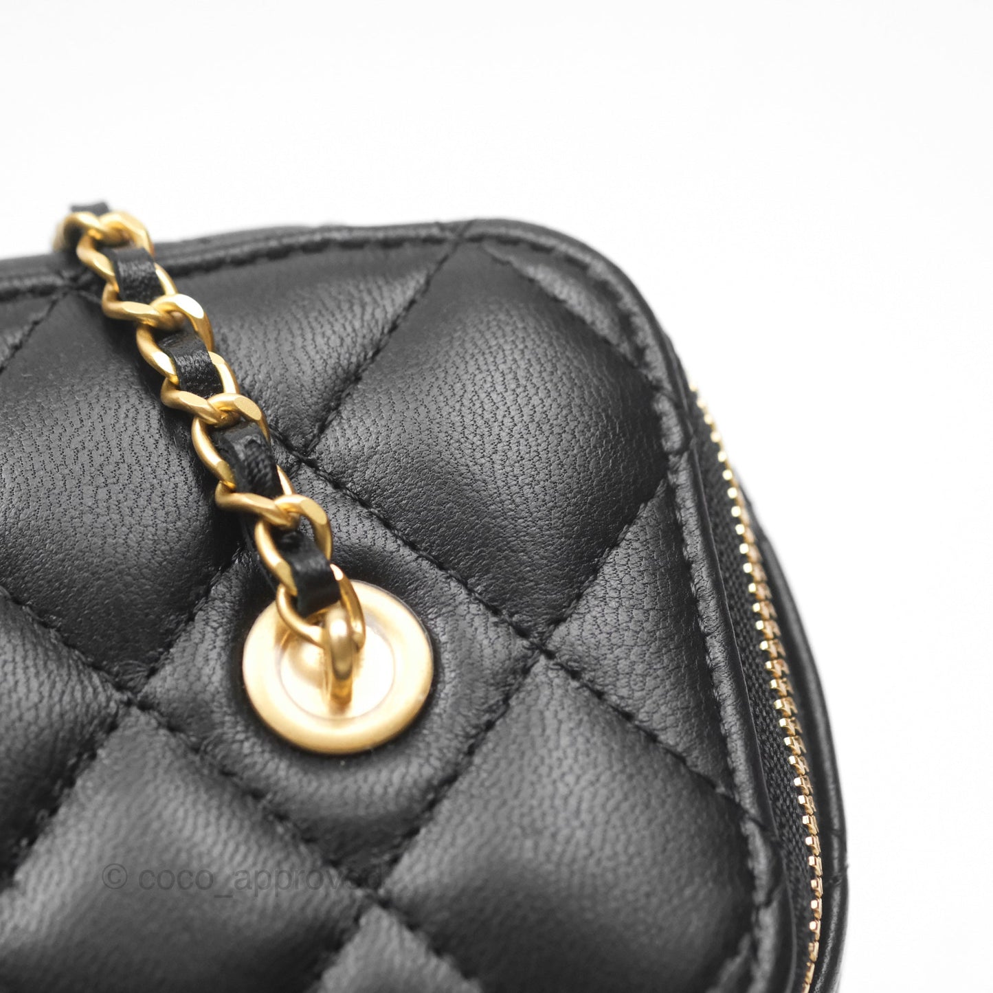 Chanel Vanity with COCO Heart Chain Black Lambskin Aged Gold Hardware