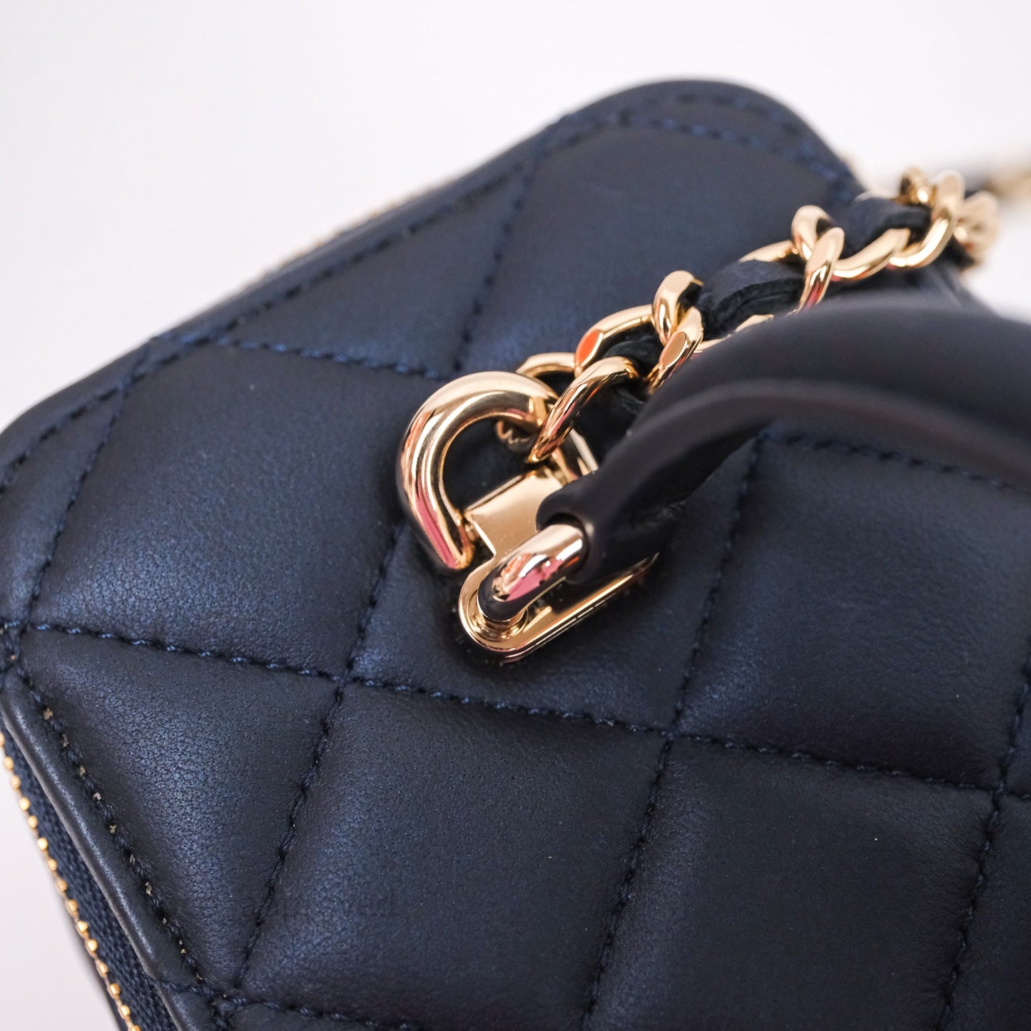 Chanel Top Handle Vanity Irdescent Navy Lambskin Gold Hardware