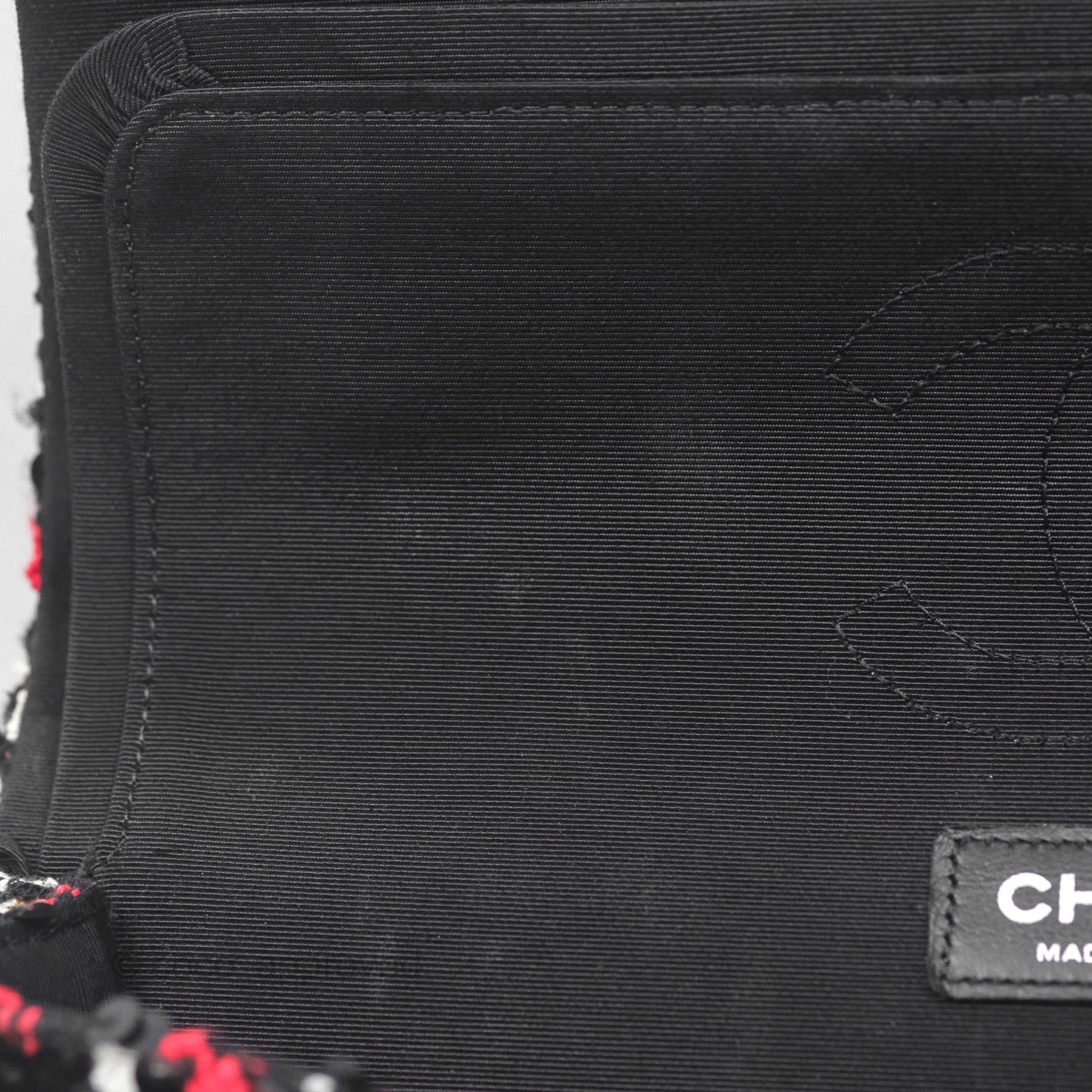Chanel Shoulder Flap Bag Red/ Black/ White Tweed Sequins Silver Hardware