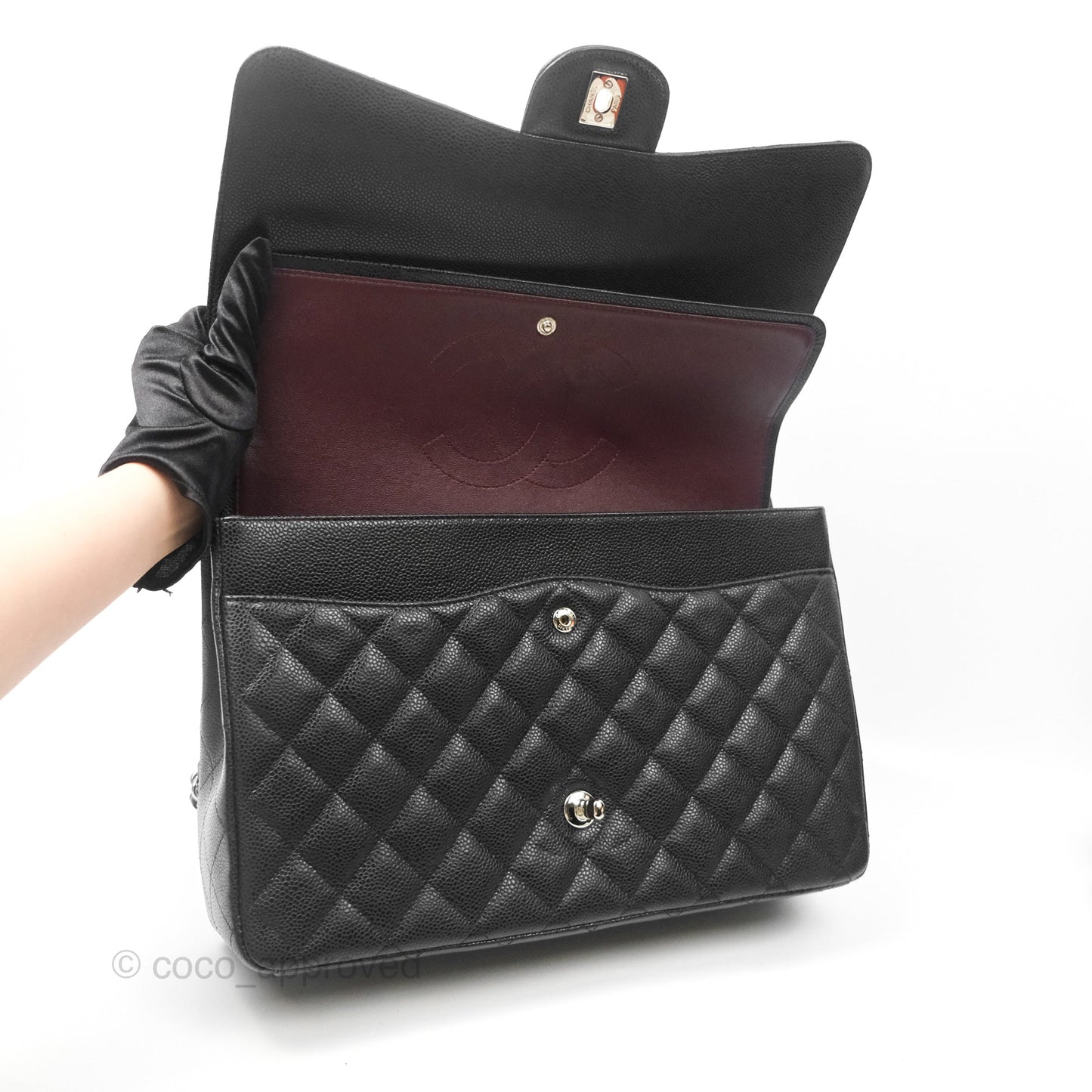 Chanel Quilted Maxi Double Flap Black Caviar Silver Hardware