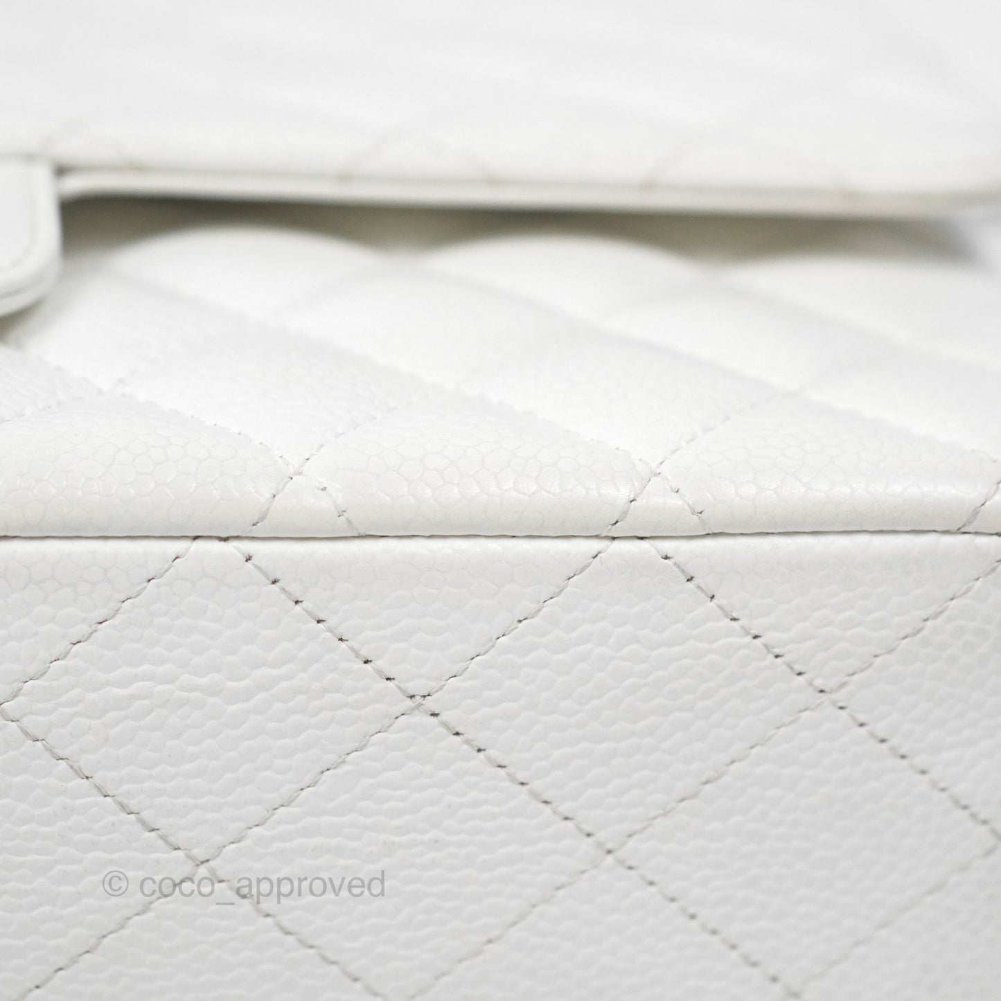 Chanel Classic M/L Medium Flap Quilted White Caviar Silver Hardware