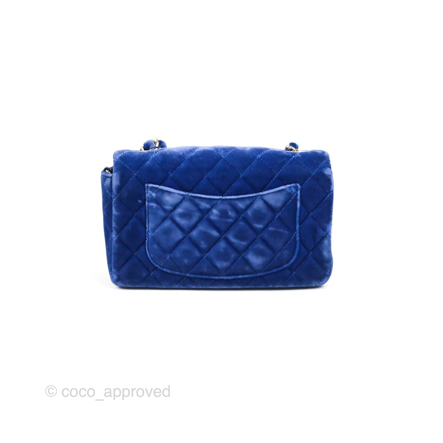 Chanel Quilted Mini Rectangular Flap Blue Velvet Gold Hardware