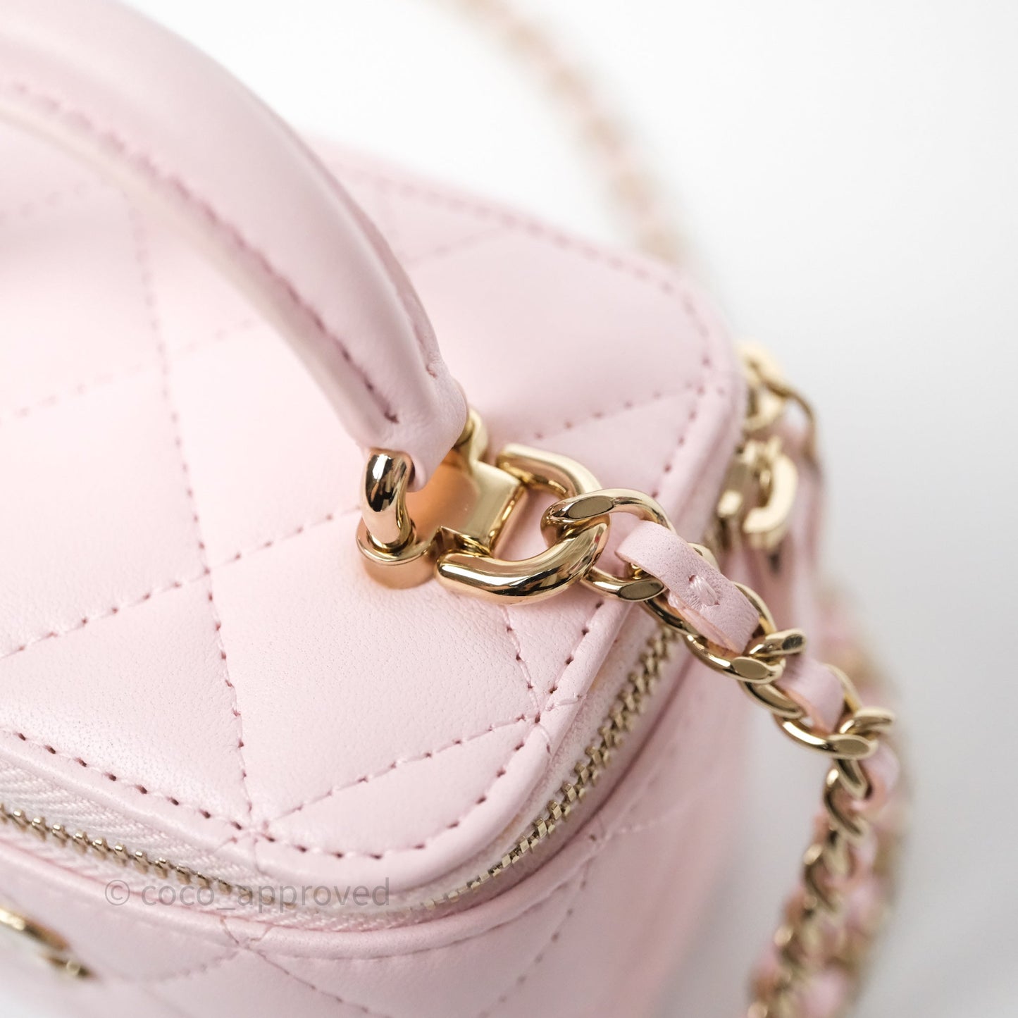 Chanel Mini Top Handle Vanity With Chain Pink Lambskin Gold Hardware