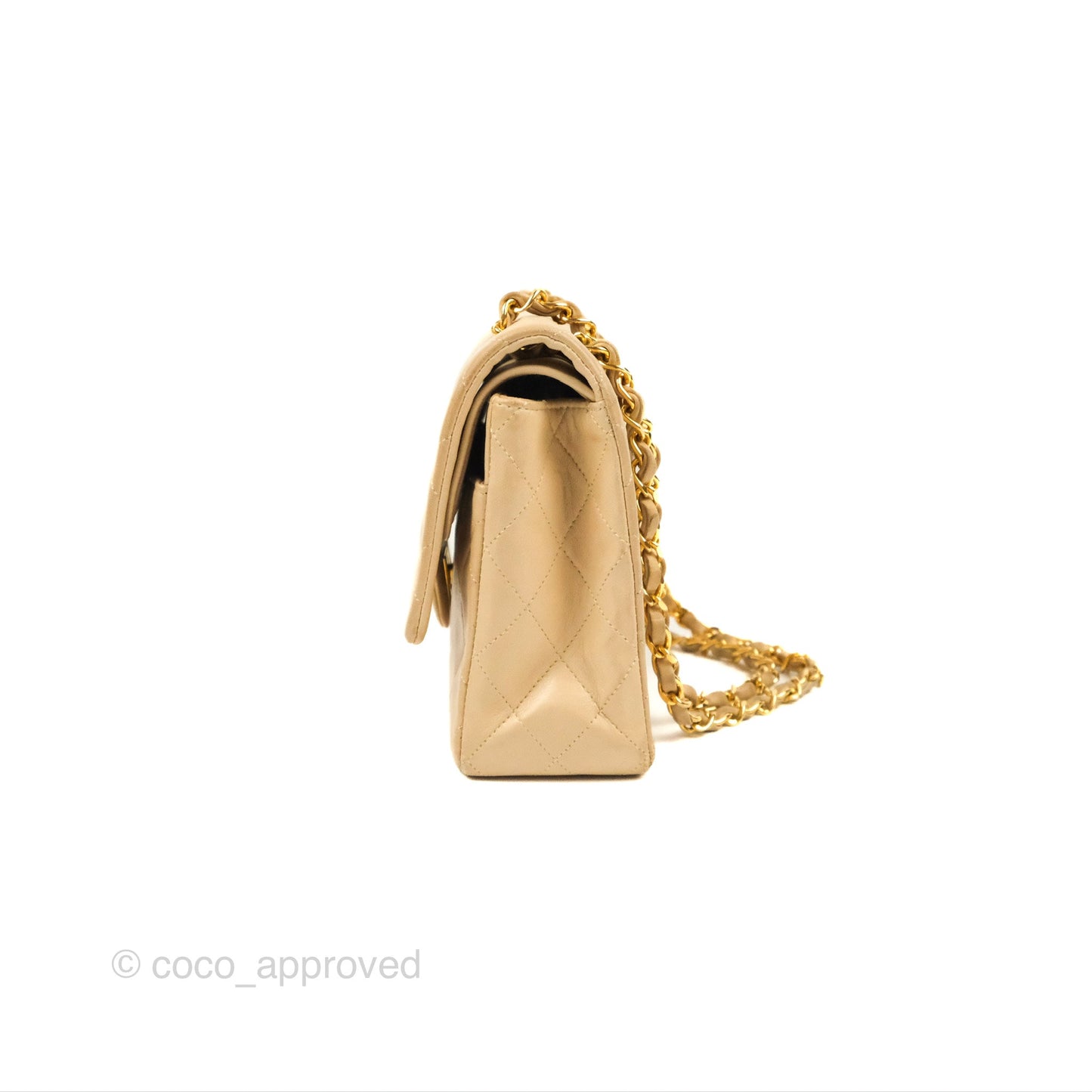 Chanel Vintage Medium Classic Flap Beige Lambskin 24K Gold Hardware