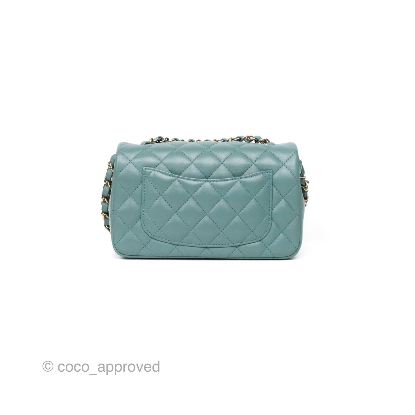 Chanel Quilted Mini Rectangular Flap Turquoise Blue Lambskin Gold Hardware